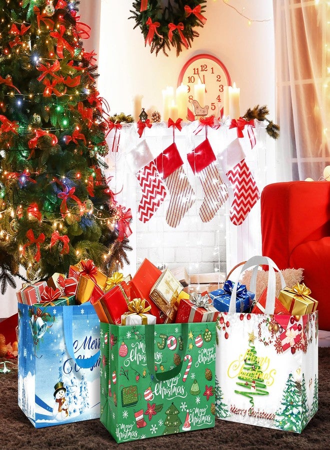 DaiUni 8 Pack Christmas Gift Bags Reusable Large Christmas Tote Bags, Non-Woven Xmas Bags with Handles for Gift Wrapping, Party Favor Supplies, 12.8"×9.8"×6.7" - Image 4